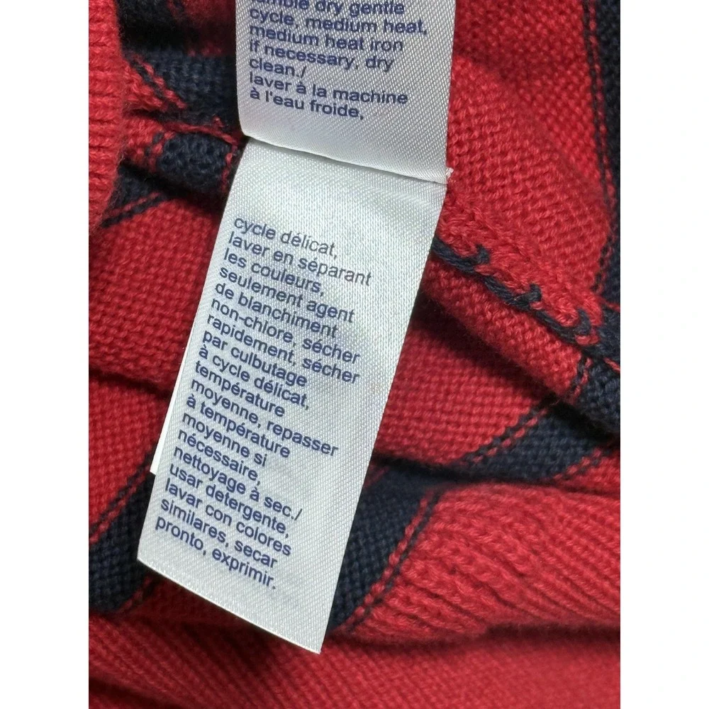 Tommy‎ Hilfiger Sweater Mens Large Red Navy Striped Half Zip Pullover Cotton